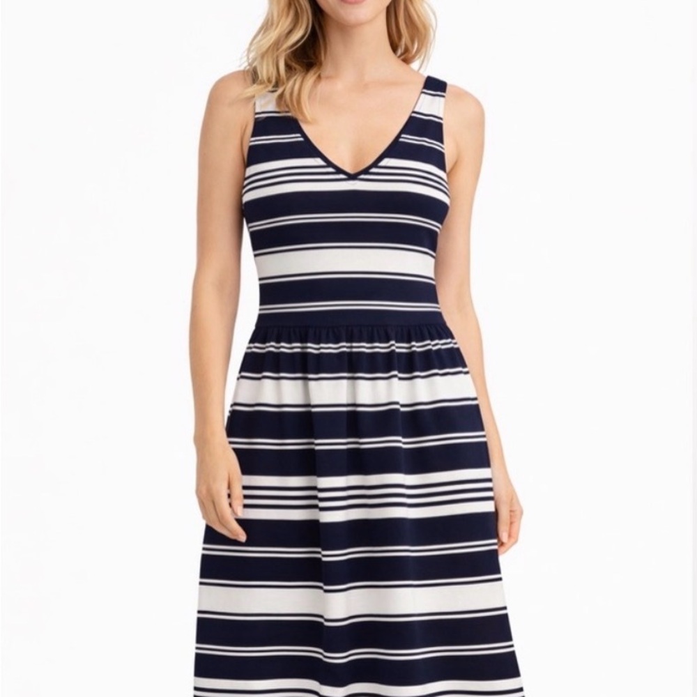 J. Crew Women’s Villa Navy and White Striped Scoop Neck Mini Dress Sz XS
